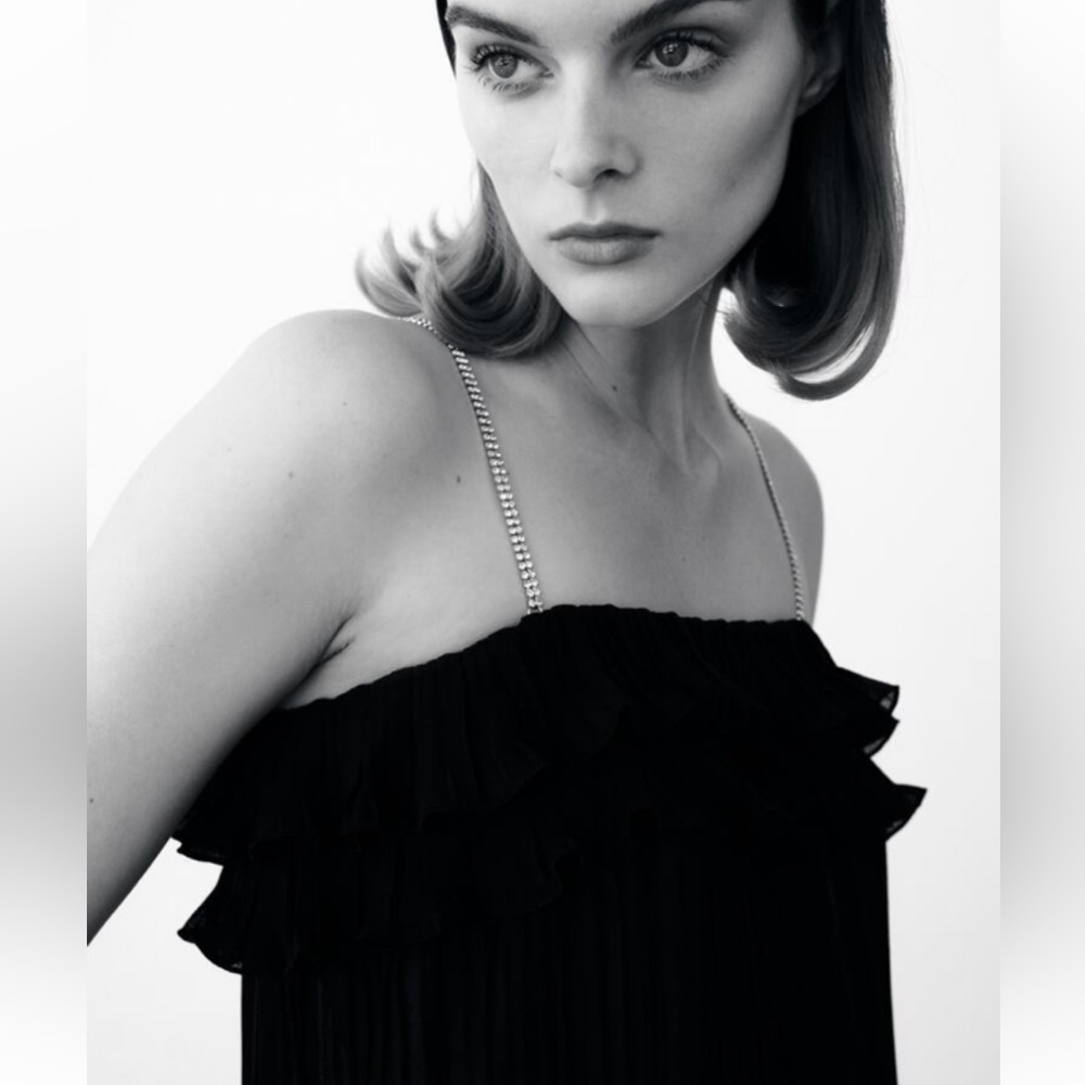 Zara Black Ruffled Spaghetti Strap Top